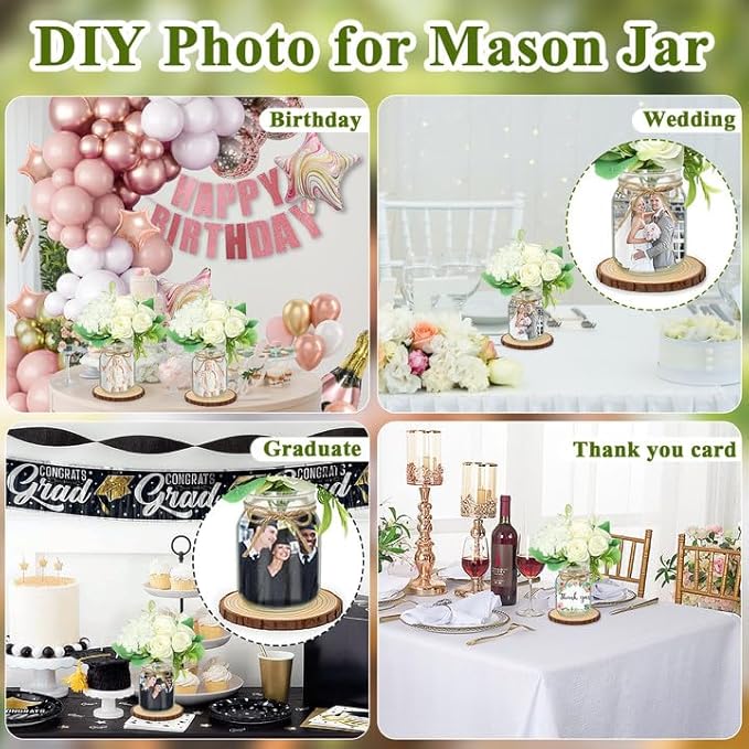 Set 10 Mason Jar Table Centerpiece - Wedding Centerpieces for Tables, Mason Jar Flower Centerpiece Vases Decor- Boho Farmhouse Rustic for Engagement, Bridal Shower, Wedding, Versatile Decor (White)