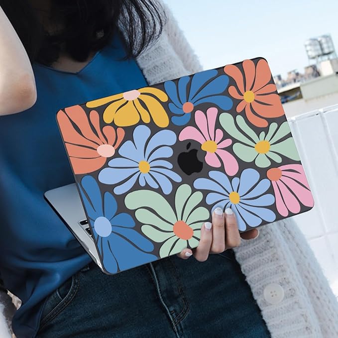 for MacBook Pro 13 inch Case 2022 2021-2016 Release A2338 M2/M1 A2251 A2289 A2159 A1989 A1706 Touch Bar, Pattern Plastic Hard Shell & Keyboard Cover & Screen Film, Colorful Flowers Black