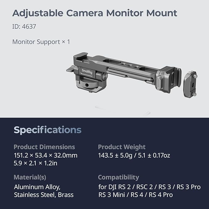 SMALLRIG HawkLock Quick Release Adjustable Camera Monitor Mount, NATO Rail and Cold Shoe, Tilt 165° Adjustable, for DJI RS 4 Mini/RS 4 Pro/RS 4 /RS 3 Mini/RS 3 Pro/RS 3 /RSC 2 /RS 2 Stabilizers