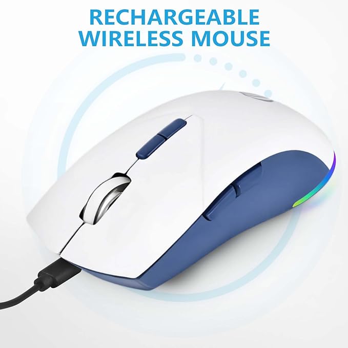 Wireless Bluetooth Mouse, 2.4G and Bluetooth 5.2 Ergonomic Rechargeable USB Optical Mouse, 3 Adjustment DPI,1600 DPI Dual Mode Silent Wireless Mouse for Mac,Laptop, PC, Windows.(White)