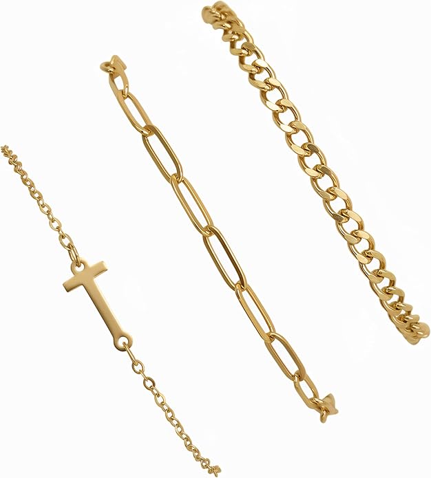 14K Gold Plated Bracelets for Women, A–Z Initial Charm Bangles Jewelry Set, Elegant Gold Accessories, Friendship Bracelet Gifts for Mom