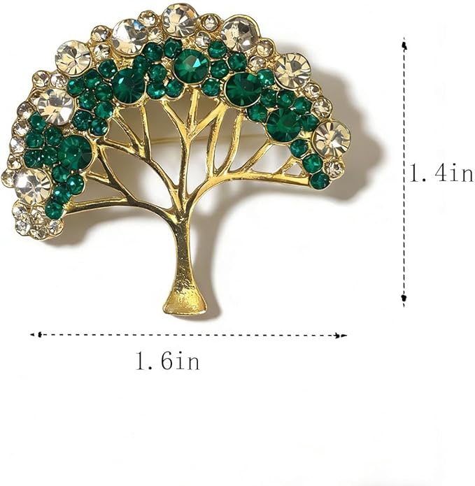 Gold Crystal Tree Brooch for Women, Rhinestone Christmas Vintage Pin, Elegant Holiday Jewelry Gift