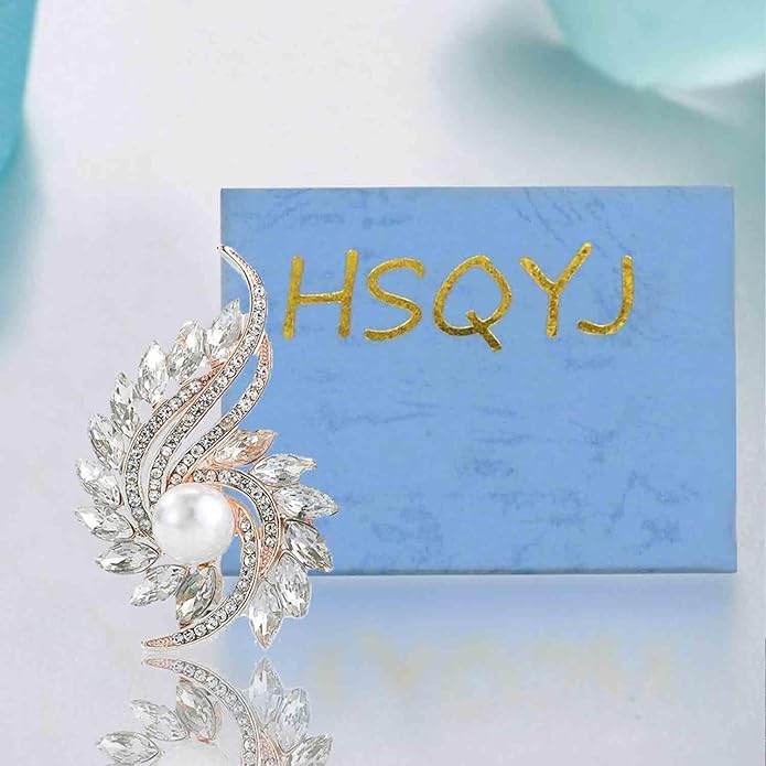 Crystal Pearl Flower Brooches Pins Fashion Beautiful Created Rhinestone Floral Brooch Good Idea for Party Dance Wedding Banquet for Elegant Women Girl