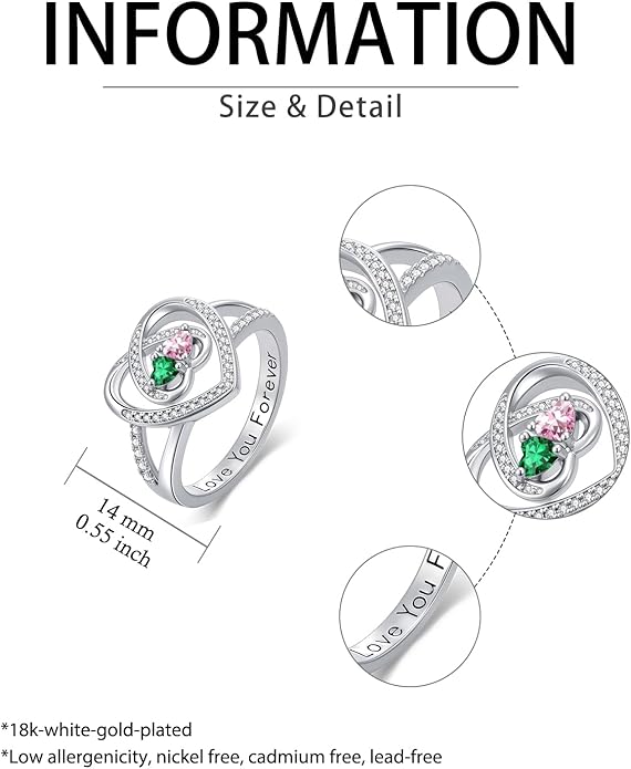 Valentine's Day Gifts for Women Birthstone Rings for Women Heart Statemet Engagement Eternity Wedding Promise Rings Jewelry Anniversary Christmas Valentine Mothers Day Birthday Gifts for Wife Her Girlfriend