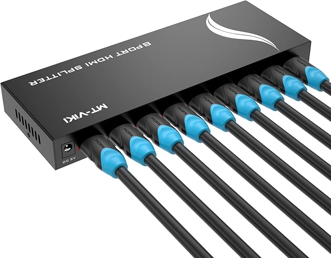 MT-VIKI 4K 1x8 HDMI Splitter 1 in 8 Out, 8 Port Powered HDMI Splitter Multi Monitor Outputs 3D 4Kx2K@30Hz for Projector, HDTV