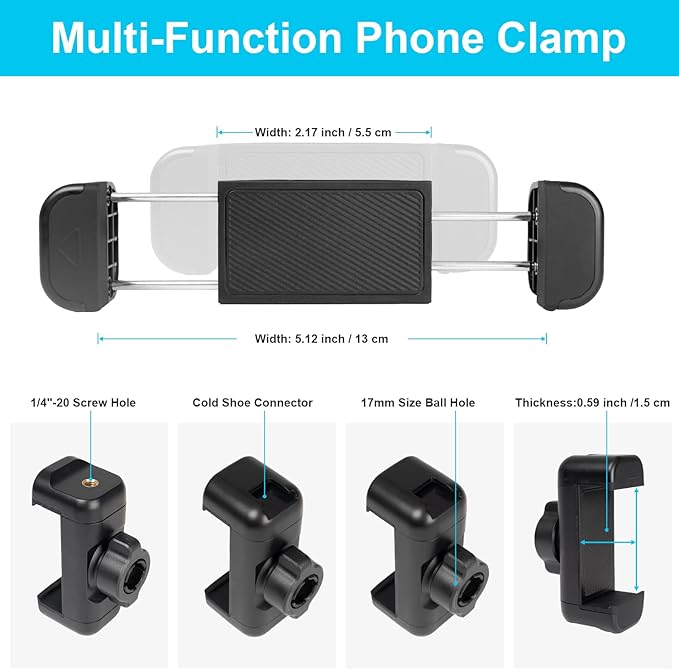 Gooseneck Phone Holder Jaws Flex Clamp Clip Mount,11.8" Long Gooseneck Arm Aluminum Alloy Ball Head Mount for Desk/Table/Pole/Board,Compatible with 3.5~7.5" iPhone/HTC/LG/Nexus/Smartphones-1 Pack