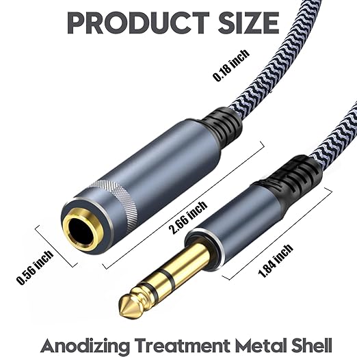 1/4 inch Extension Cable 10ft, 1/4" Male to Female Stereo Headphone Guitar Cable