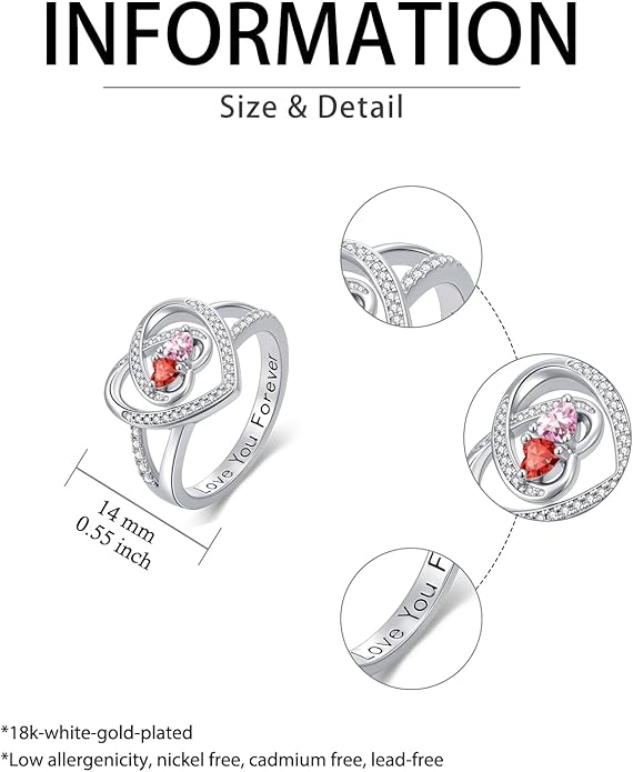 Valentine's Day Gifts for Women Birthstone Rings for Women Heart Statemet Engagement Eternity Wedding Promise Rings Jewelry Anniversary Christmas Valentine Mothers Day Birthday Gifts for Wife Her Girlfriend