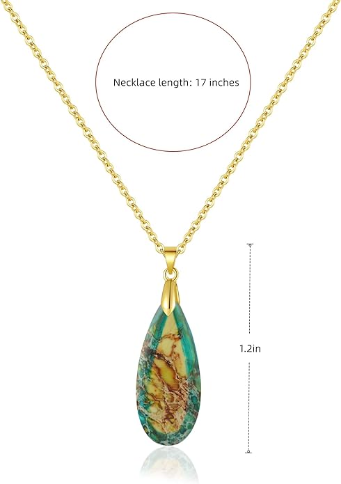 Natural Healing Stone Chain Necklaces for Women Teardrop Gemstone Pendant Statement Gold Necklace