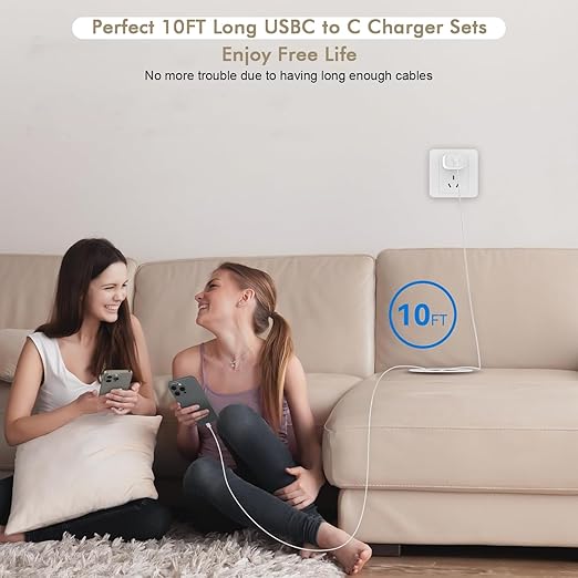 iPhone 16 15 Charger Fast Charging, 2Pack 10FT Extra Long USB-C to C Cable Cord with 20W Apple iPad USB C Fast Charger USB C Wall Charger Block for iPhone 16/16 Plus/16 Pro/16 ProMax/15/15 ProMax/iPad