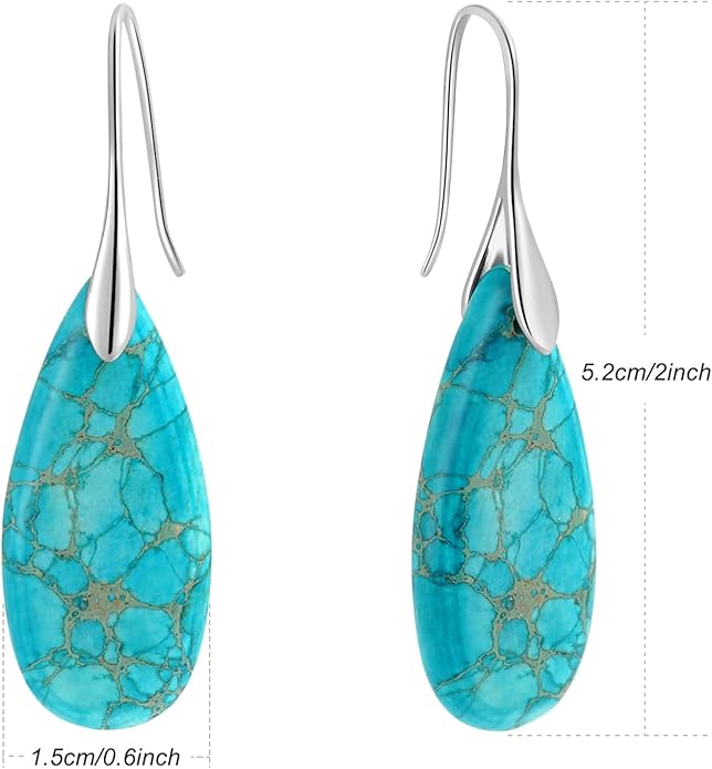 Natural Healing Stone Fishhoop Dangle Drop Earrings Statement Gold silver earrings