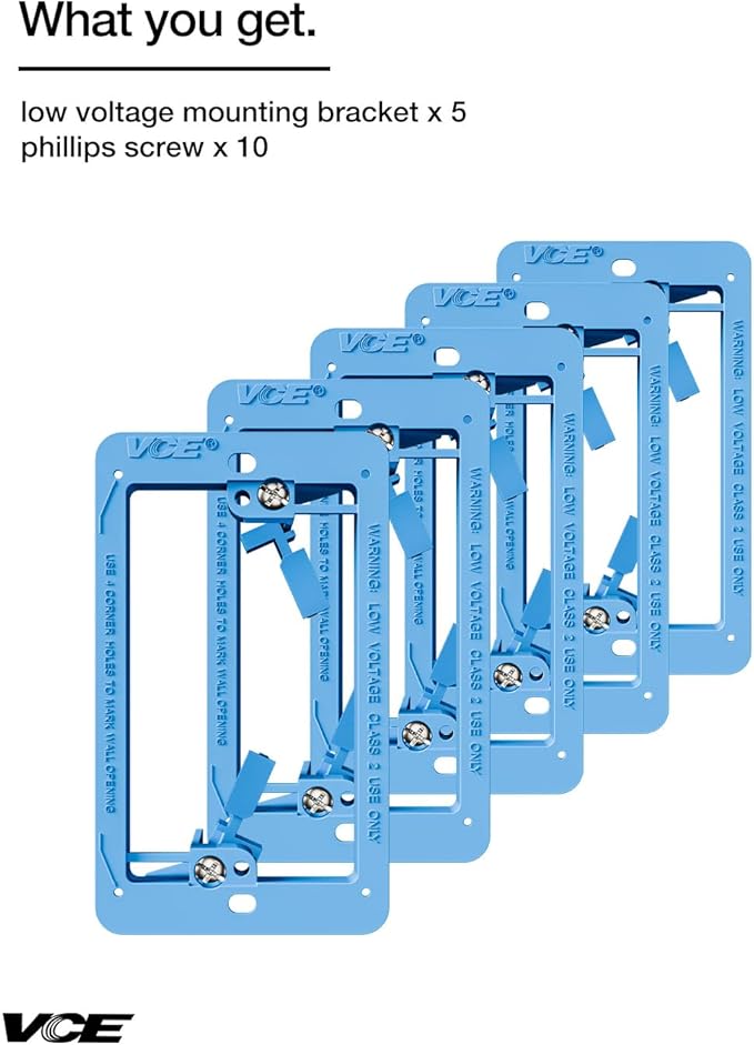 VCE Low Voltage Mounting Bracket Single Gang Wall Plate, Flush Low Voltage Box for Network, HDMI, Coaxial, Speaker, Telephone Cables, Blue, 5 Pack