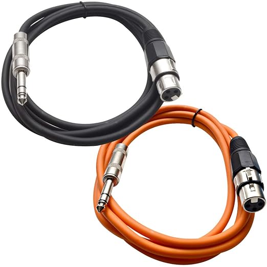 Seismic Audio - SATRXL-F6-2 Pack of 6 Foot 1/4 Inch TRS to XLR Female Patch Cables - Balanced - 6 Foot Patch Cord - Black and Orange