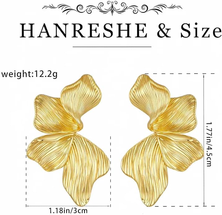 HANRESHE Lightweight Gold Silver Flower Earrings Trendy Leaf Statement Earrings Jewelry Gift