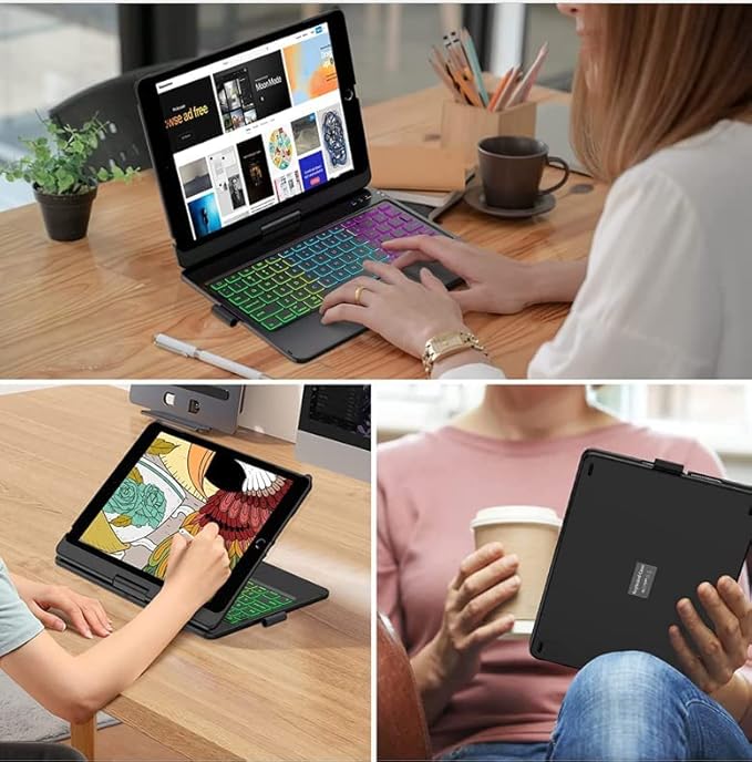 Rotatable Keyboard Case for iPad Air 11 Inch (M3/M2)/ Air5/Air4/Pro11 2022/2021/2020, Backlits Bluetooth Touchpad Keyboard Smart Cover with Pencil Holder, Rose Gold