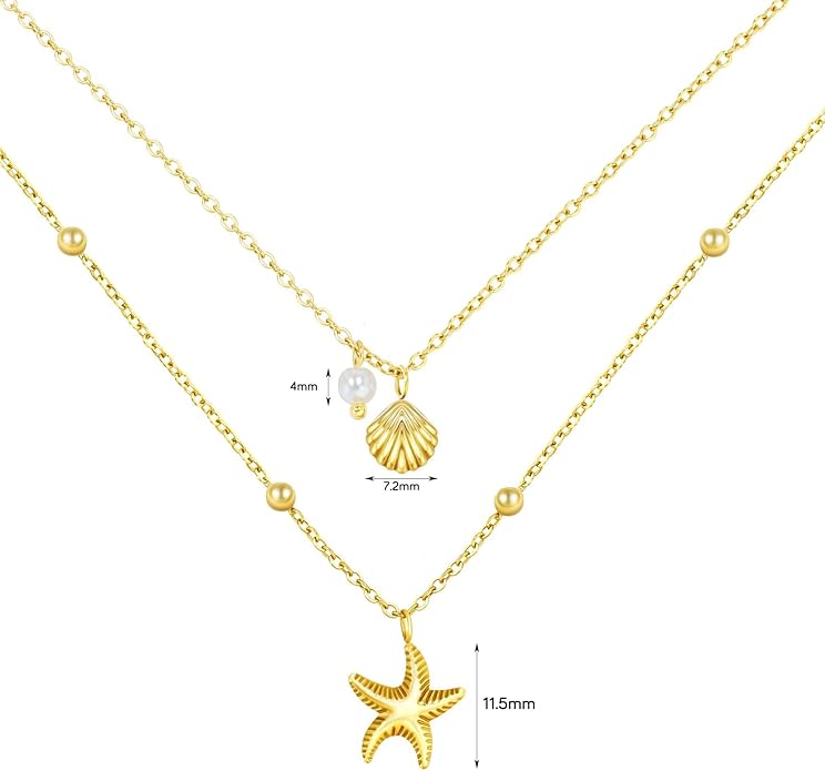 Evabelle Gold Layered Necklace for Women Trendy Jewelry 14K Real Gold Plated Chunky Chain Stackable Necklaces Dainty Choker Necklaces Rectangle Square Pendant