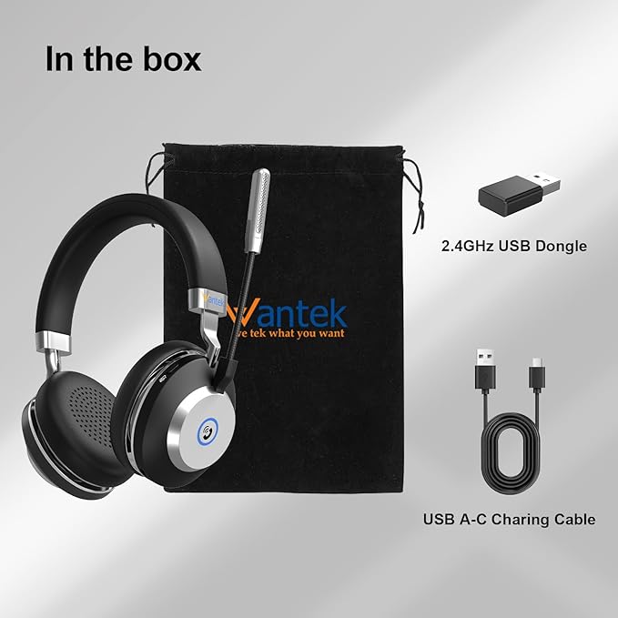 Wantek Wireless Headset with Microphone for PC/Laptop,USB Dongle&Noise Cancelling Mic, Bluetooth Headphones Compatible with Windows, MacOS, iOS, iPadOS, Android