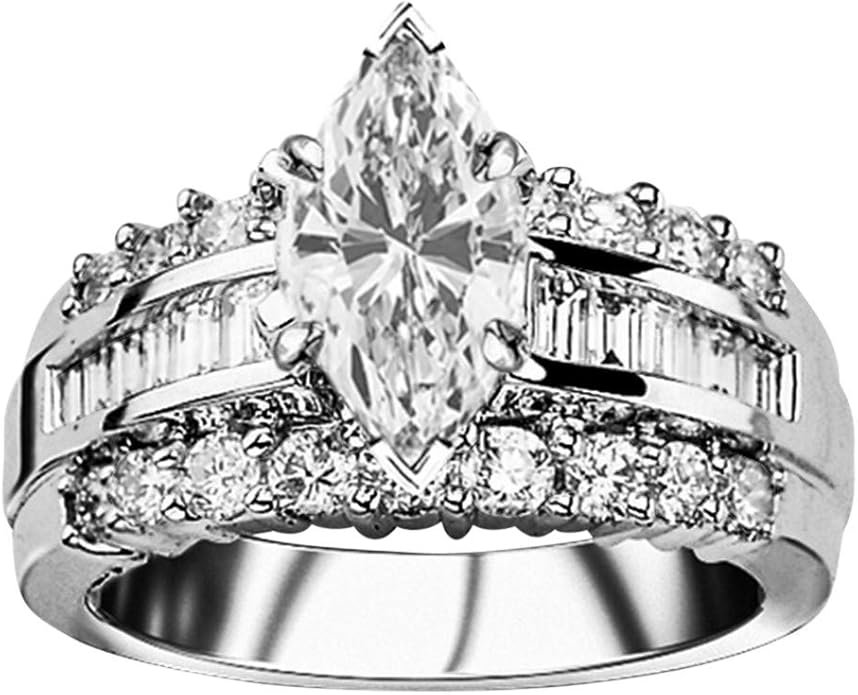 Houston Diamond District 2 to 5 Carat LAB GROWN DIAMOND Channel Set Baguette and Round Marquise Cut Diamond Engagement Ring (D-E Color VS1-VS2 Clarity)