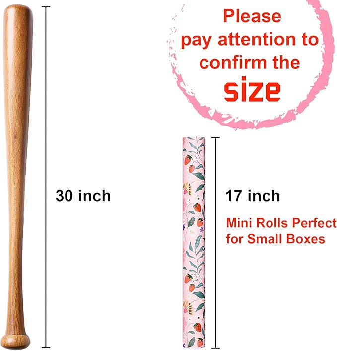 MAYPLUSS Strawberry Wrapping Paper Roll, Pink Floral Gift Wrap for Mothers Day, Wedding, Bridal Shower, Birthday, 17 Inch x 33 Feet