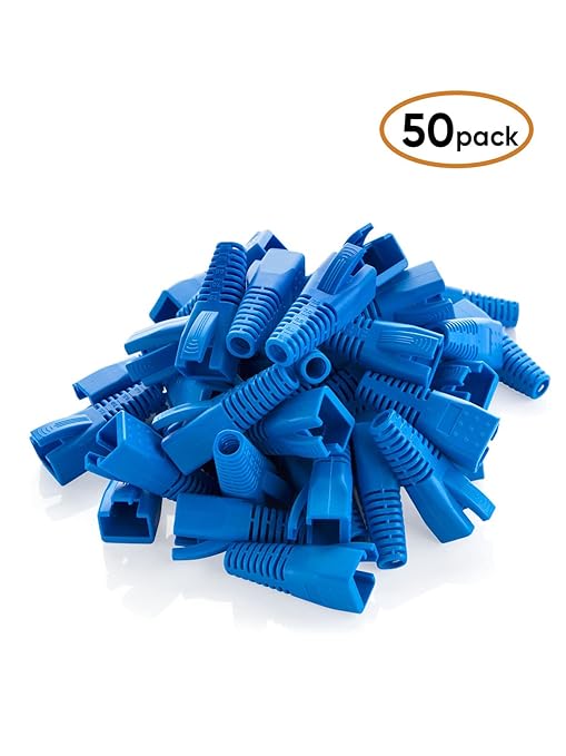 CableCreation RJ45 Ethernet Network Cable Strain Relief Boot 50-Pack Fits CAT5 CAT5E CAT6 CAT6A, RJ45 Color Coded Cable Connector Plug Cover for Various Diameter LAN Cable, Blue