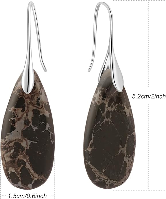 Natural Healing Stone Fishhoop Dangle Drop Earrings Statement Gold silver earrings