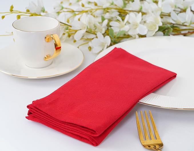 Blue Needles Solid Cloth Napkins Set of 12 Red 100% Cotton Dinner Napkins 18x18 inches - Soft, Reusable, Absorbent & Washable Fall Thanksgiving Linen, Ideal for Events, Parties & Everyday Use