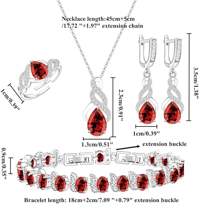 LMXXVJ Jewelry Set for Women,Teardrop Cubic Zirconia Necklace Earrings Adjustable Ring Bracelet Jewelry Set Formal Jewelry Gift