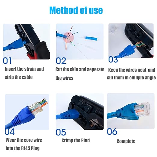 PETECHTOOL RJ45 Cat6 Pass Through Connectors Gold Plated 8P8C Ends and Blue Strain Relief Boots for CAT6 RJ45 Ethernet Network Cable Connector Plug Cover 100/100 (200 Packs Total)