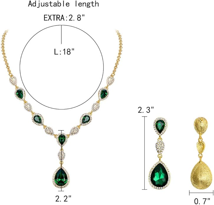 EleQueen Women's Cubic Zirconia Teardrop Y-Necklaces Dangle Earrings Jewelry Sets for Brides Bridesmaids