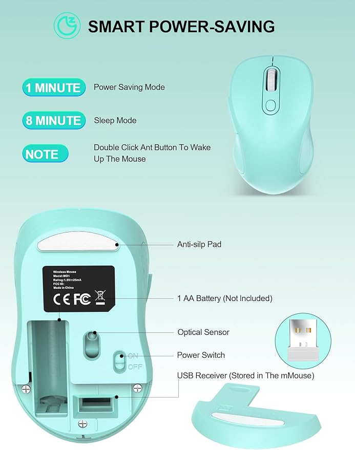Trueque Wireless Mouse for Laptop, 2.4GHz Ergonomic Computer Mouse with Back & Forward Buttons, 3-Level DPI, 6 Buttons, Optical USB Cordless Mice for Windows Chromebook MacBook PC (Mint Green)