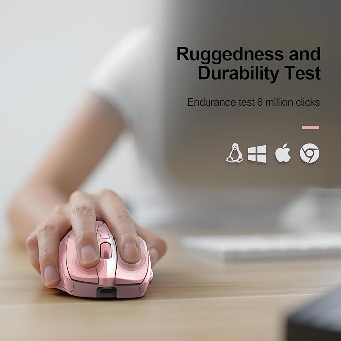 TECKNET Rechargeable Wireless Mouse, 2.4G Silent Mouse, Quiet Click, 6 Adjustable 4800 DPI, Cordless Computer Mouse, Ergonomic Mouse for Laptop, 6 Buttons USB-A Mouse for Chromebook, Ergo Grip - Pink