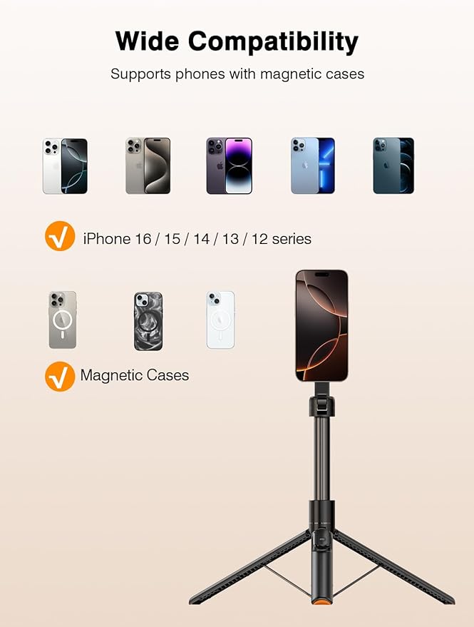 ππππ ππ©π π«ππππ for Magsafe Tripod for iPhone,65βExtendable Strong Magnetic Selfie Stick for iPhone with Remote,Portable Cell Phone Tripod Stand for Vlogging Video Vacation Travel Essentials