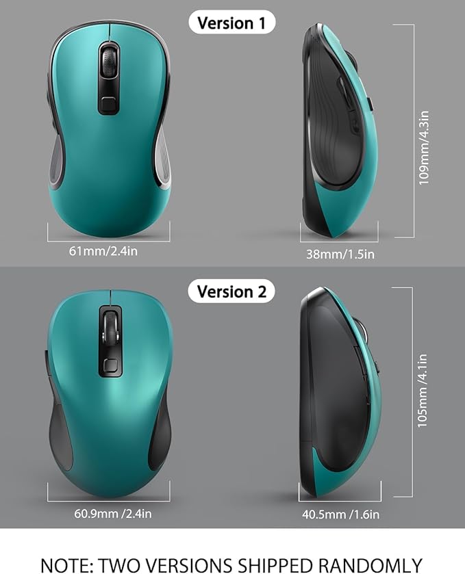 Trueque Wireless Mouse for Laptop, 2.4GHz Ergonomic Computer Mouse with Back & Forward Buttons,3 Adjustable DPI Levels, 6 Buttons, Optical USB Cordless Mice for Windows Chromebook MacBook PC (Teal)