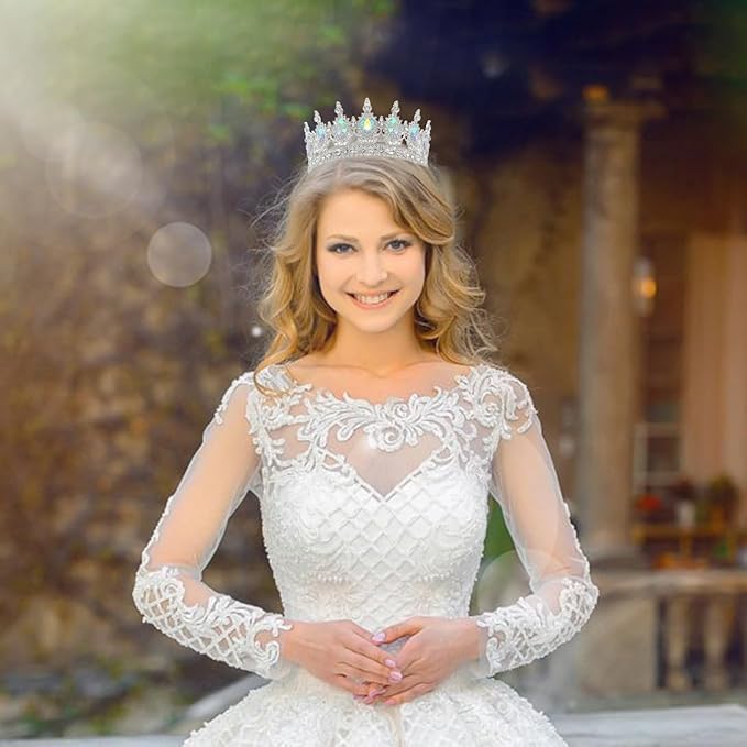 Queen Crown Rhinestone Wedding Crowns and Tiaras for Women Costume Party Hair Accessories Princess Birthday Crown Crystal Bridal Crown (Silver Crown-A+B)