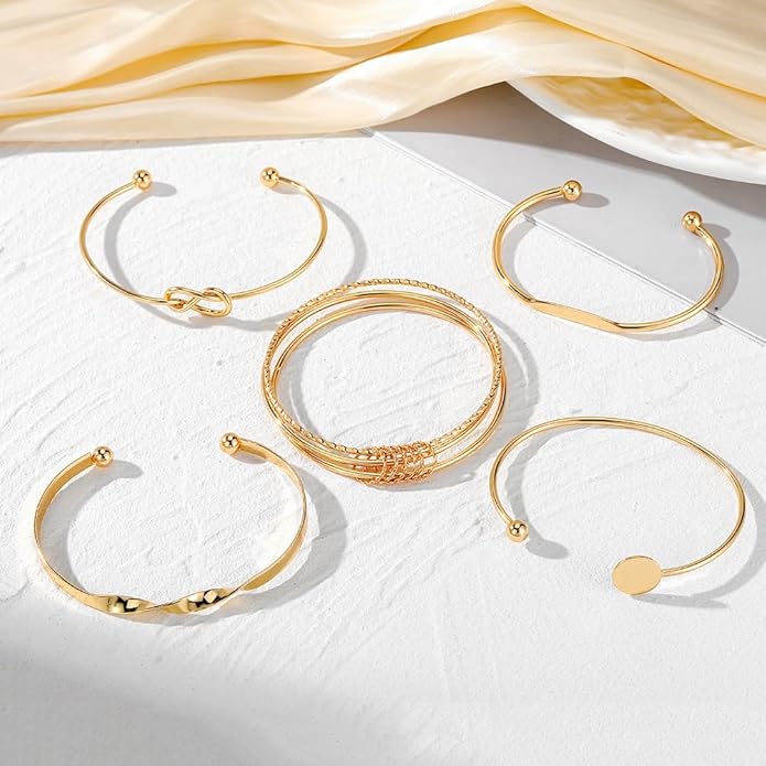 Gold Bangle Bracelets For Women Stackable Cuff Bracelet Set, Trendy Dainty Non Tarnish Gold Bangle Ideal Jewelry Gift for Women