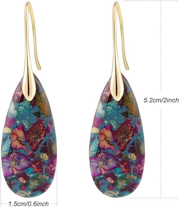 Natural Healing Stone Fishhoop Dangle Drop Earrings Statement Gold silver earrings