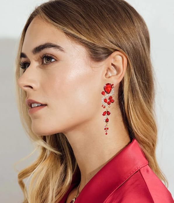 Rhinestone Statement Dangle Earrings Sparkly Crystal Bridal Wedding Earrings for Brides Bridesmaides Chandelier Teardrop Earrings for Women Prom Party