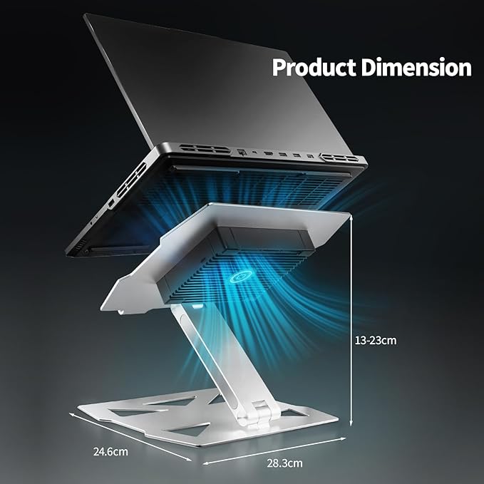 IMMOENUC Laptop Cooling Stand with Peltier Cooler Adjustable Height & Angle, Whisper-Quiet Aluminum Thermoelectric Cooler for 12-19 Inch Laptops, MacBook/Dell/HP/Lenovo Fast Cooling Notebook