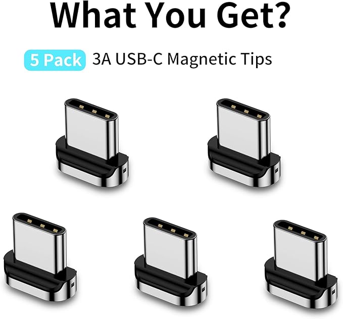 Magnetic Connector Tips Head for USB-C Android Devices (5 Pack), only Compatible 3A Magnetic Charging Cable