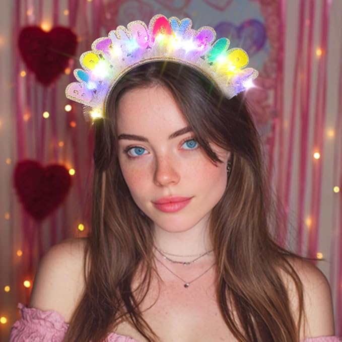 Light Up Birthday Girl Headbands LED Pink Birthday Crown Headpiece Glitter Party Hair Accessories for Women (Gold, One Size)