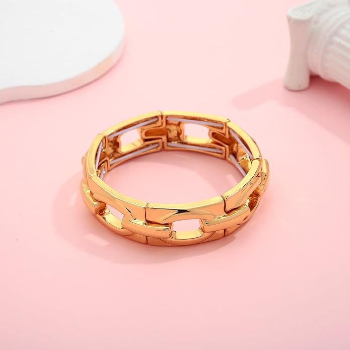 Chunky Gold Stretch Bracelet for Women Adjustable Elastic Chain Bracelet Bold Statement Bracelet Trendy Jewelry