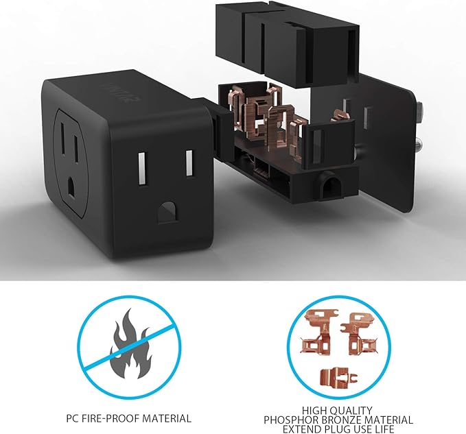 VINTAR 3 Pack Multi Plug Outlet Extender, Adapter, Splitter, Black, Type A, 125V, 15A, ETL Certified