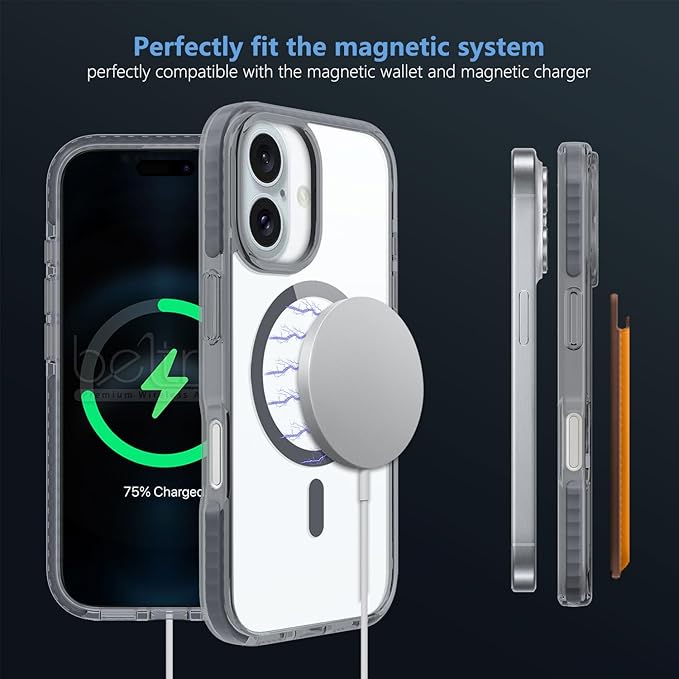 BELTRON Belt Case for iPhone 16 Plus, Slim Protective Transparent Case & Rotating Belt Clip Holster Combo (Compatible with MagSafe)