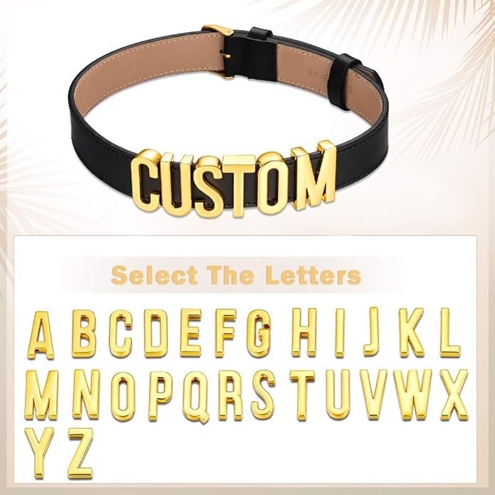 Custom4U Personalized Black Leather Choker Necklace with Picture/Name/Initials/Letters Charm,Custom Made Adjustable Choker Collar Gothic Punk Necklaces Jewelry Gifts for Women