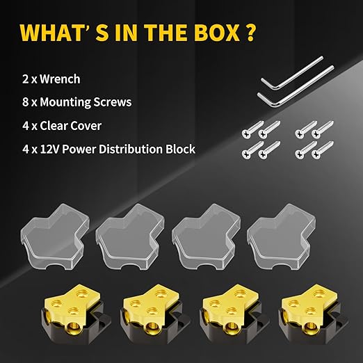 12V Power Distribution Block Car Audio 2 Way 0/2/4 Gauge in 4/6/8 Gauge Out, Premium Ground Distribution Block 12 Volt Amp Distribution Block Splitter for Automotive Car Marine Boat (4 Pack)