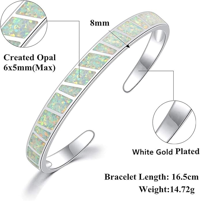 CiNily Womens Cuff Bracelet,Opal Bangle Bracelets Gold Plated Hypoallergenic Ladies Gemstone Open Cuff Bangle Bracelet