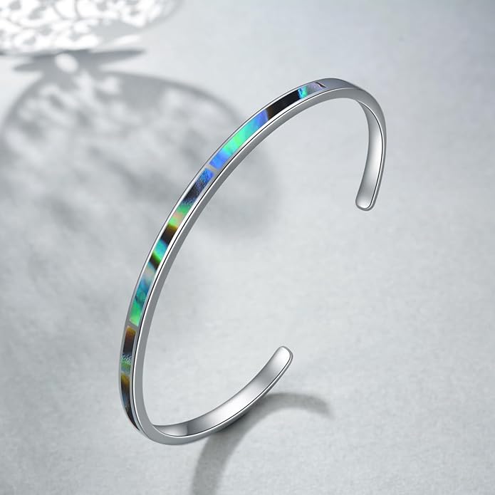 WINNICACA Bracelet for Women Opal Bracelet 925 Sterling Silver Opal Cuff Bangle Bracelets Inspirational Fine Jewelry Gifts for Women Her Wife Mom Daughter Anniversary Birthday Gifts Ideas