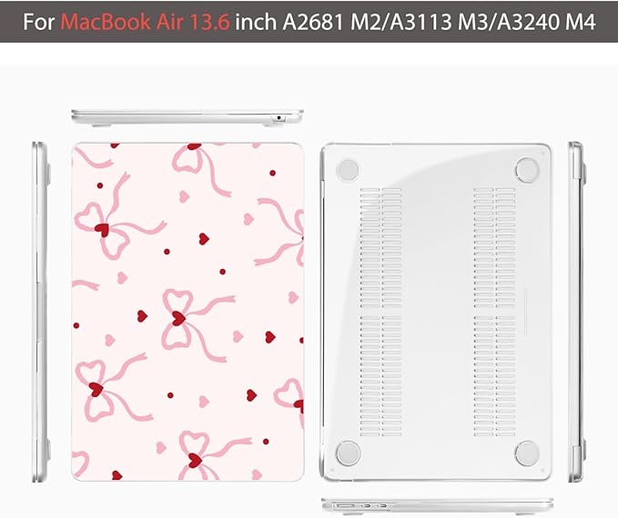 Teryeefi Compatible with MacBook Air 13 inch Case 2025-2022 M4 A3240 M3 A3113 M2 A2681, Plastic Garden Flowers Hard Shell&Keyboard Cover&Screen Film for MacBook Air 13.6 inch, Elegant Pink Bows A011