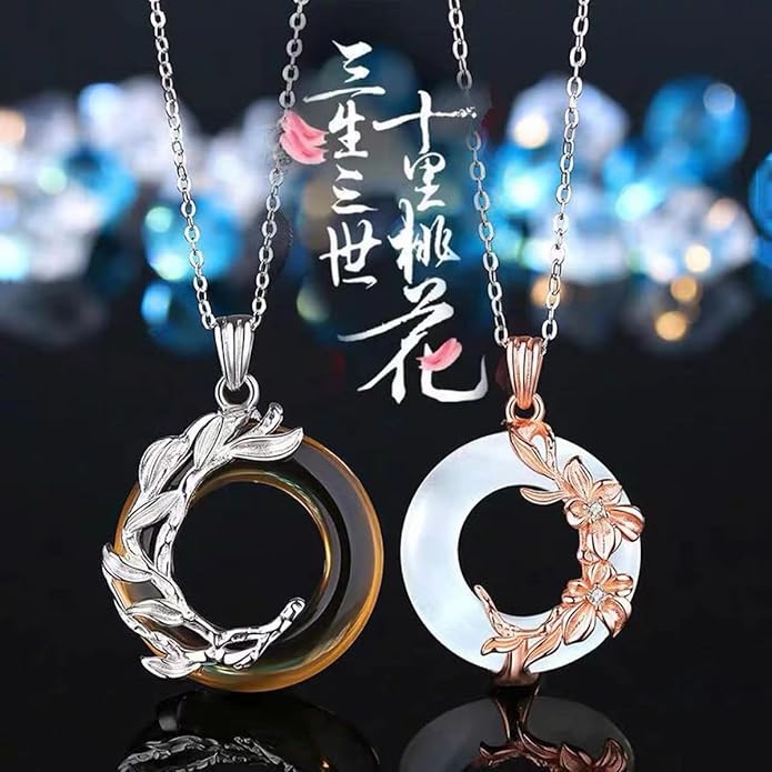 2Pcs Couple Matching Necklace for Men Women Vintage Angel and Demon Couple Necklace Sun Moon Star Pendant Necklace Dragon Phoenix Necklace Black White Round Glass Necklace Birthday Valentine's Day Jewelry