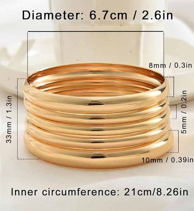 Chunky Gold Bangle Bracelets for Women, Dainty 14k Gold Plated Big Stackable Bangles Set, Trendy Statement Cuff Bracelet Stack Fashion Jewelry Christmas Gifts